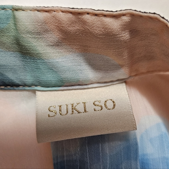 Suki So Goddess Tan Teal Tie Dye Kimono Robe OS Metallic Greek Key Coverup READ - Picture 14 of 15